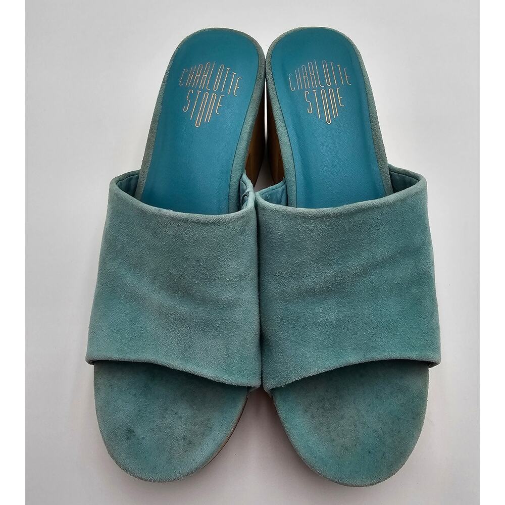 Charlotte Stone Women's Size 9 Kayla Aqua Suede Open Toe Clog Sandals - Picture 8 of 12